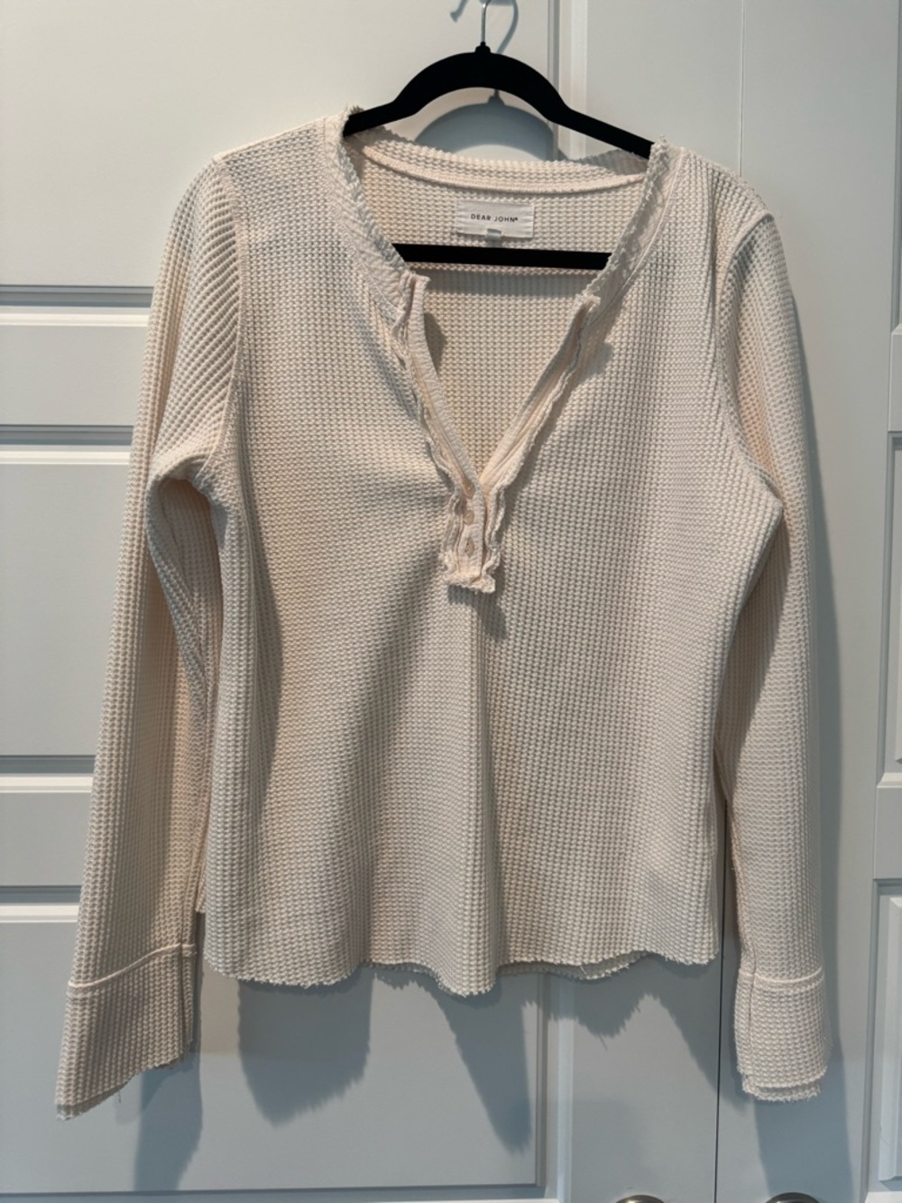 Dear John Luna Top Thermal Waffle-knit Henley Ivory Size Large Womens